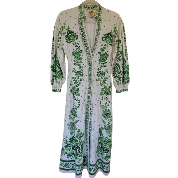 FARM Rio Forest Soul Maxi Dress Green and White Long Sleeve Medium - Picture 4 of 8